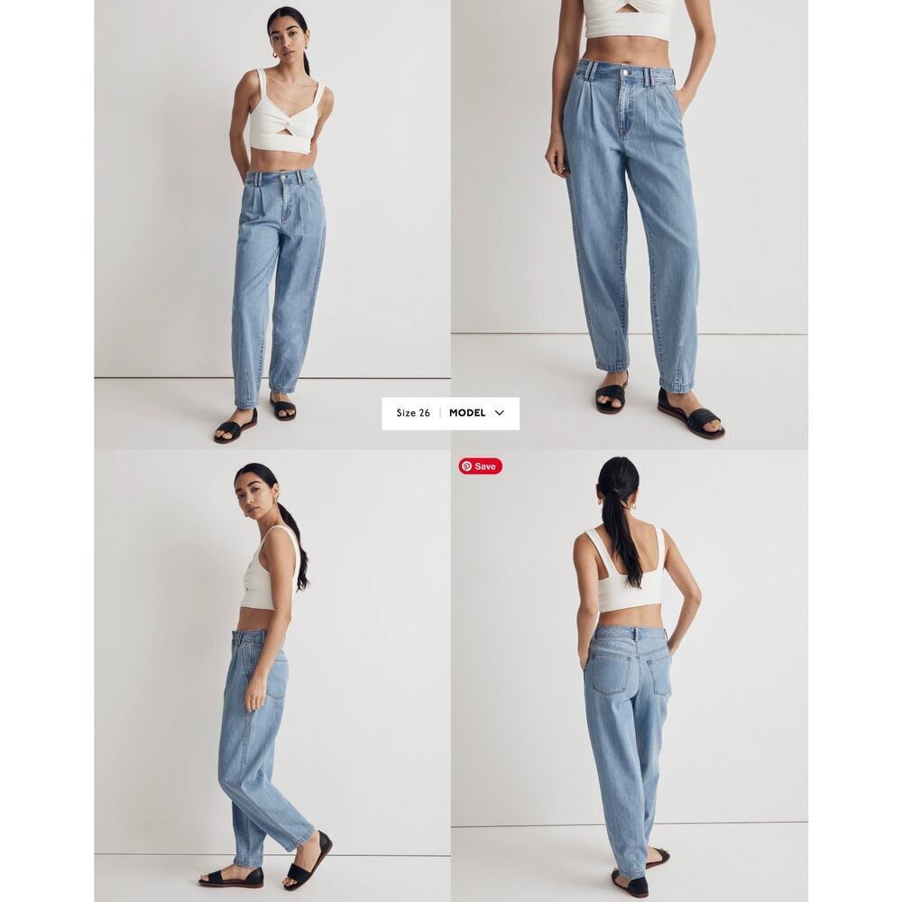 Madewell Baggy Tapered Jeans Idarose Light Wash Pleated Edition, Size 25, EUC